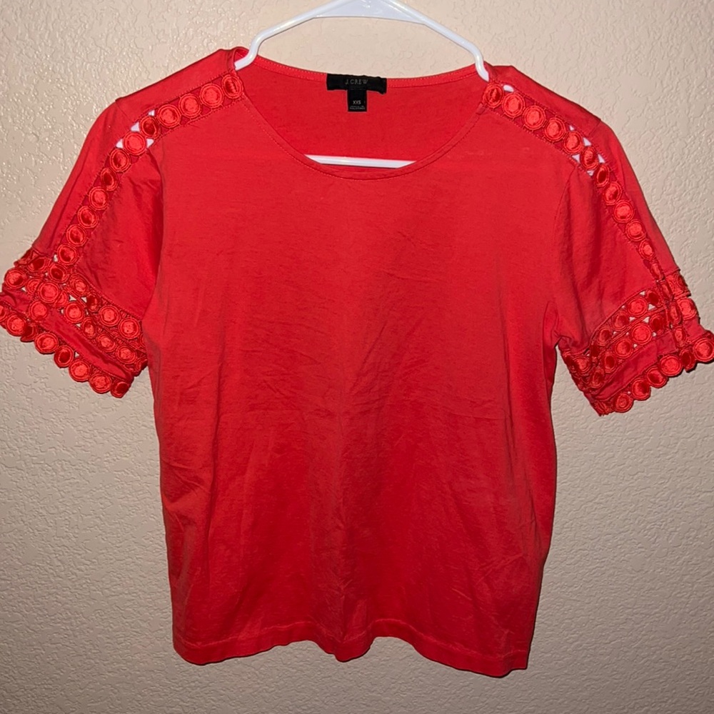 JCrew Bright coral pink top with cut out sleeves